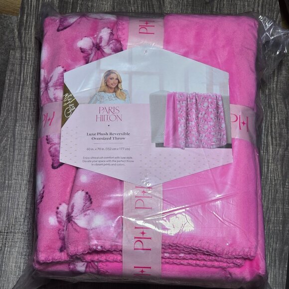 Paris Hilton Other - Paris Hilton Luxe Plush Oversized Reversible Butterflies Pink Throw, for Adults